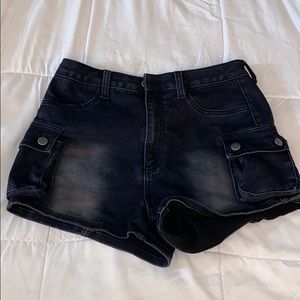 Black denim shorts